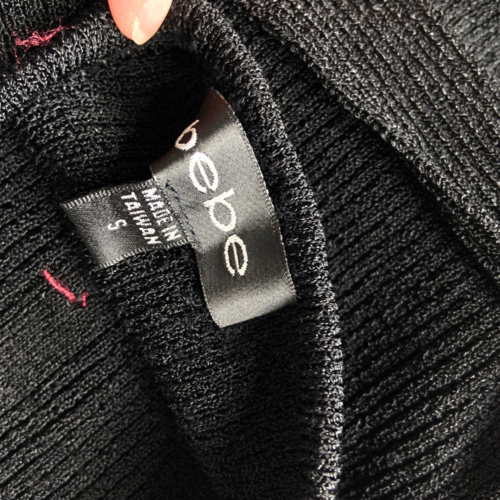 Bebe Y2K Halter Top Ribbed Knit Sweater Tank Black Belted Womens Size Small - Picture 6 of 8